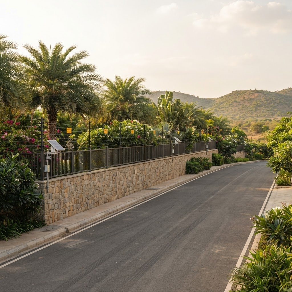 Solar-powered security fencing around the community