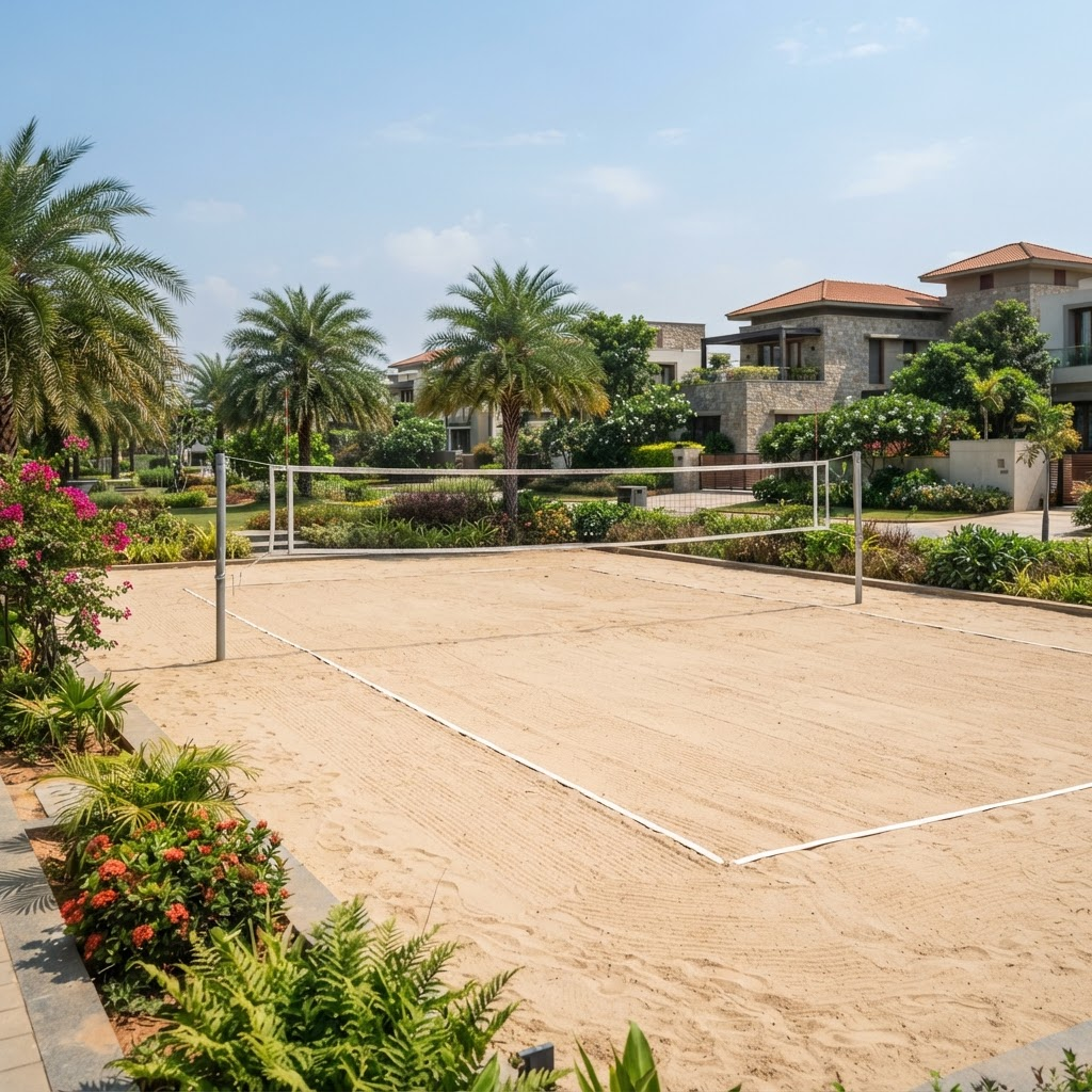 Outdoor sand volleyball court